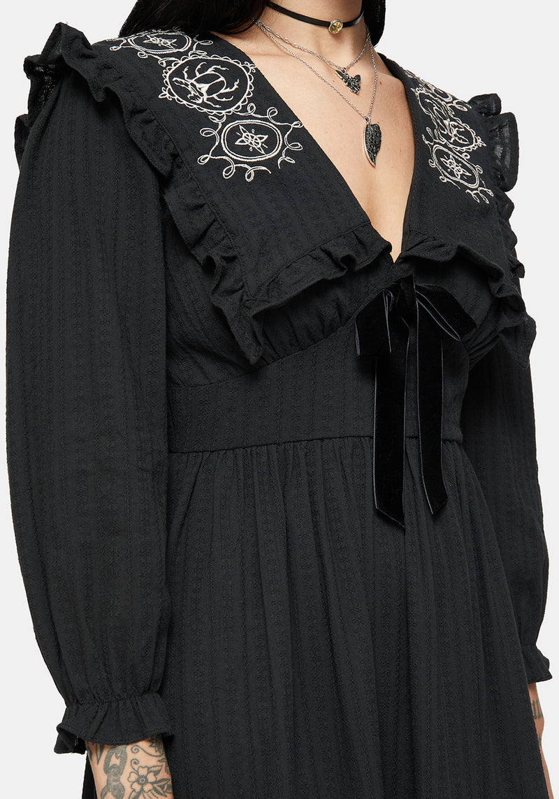 alira midi dress Alira Bug Embroidered Collar Cotton Midi Dress – Disturbia