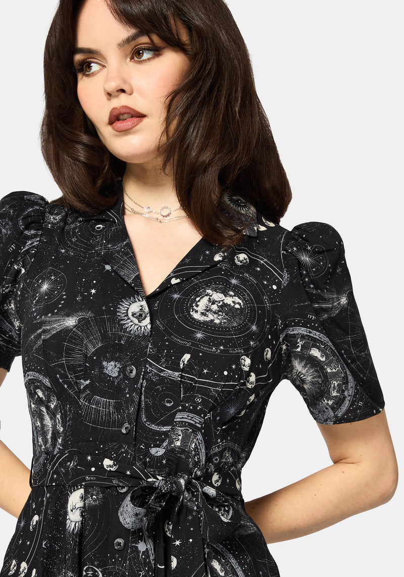 dirass shirt dress Elise Celestial Print Puff Sleeve Midaxi Shirt Dress – Disturbia