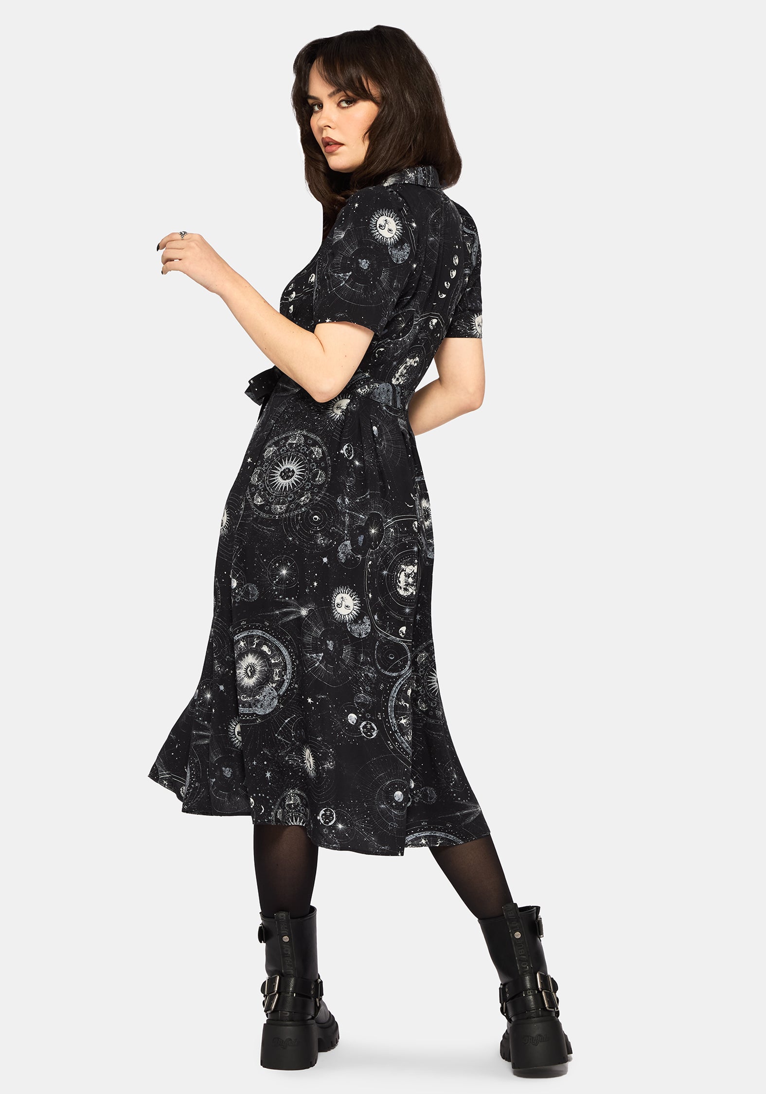 Elise Celestial Print Puff Sleeve Midaxi Shirt Dress – Disturbia