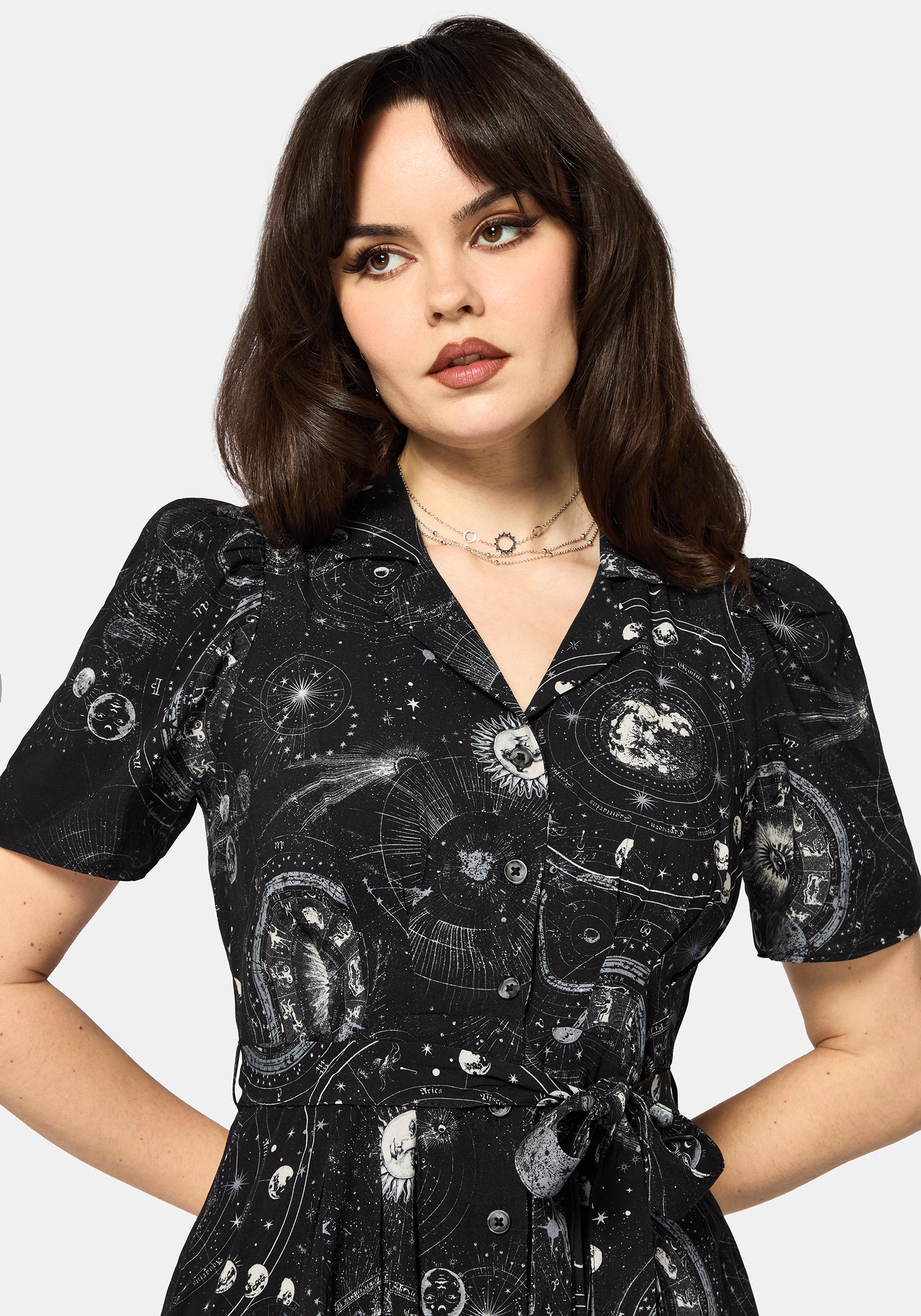 Elise Celestial Print Puff Sleeve Midaxi Shirt Dress US 6