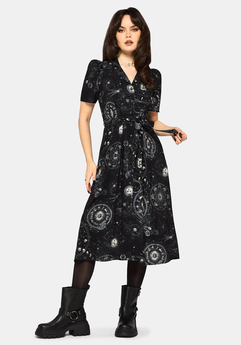 Elise Celestial Print Puff Sleeve Midaxi Shirt Dress – Disturbia