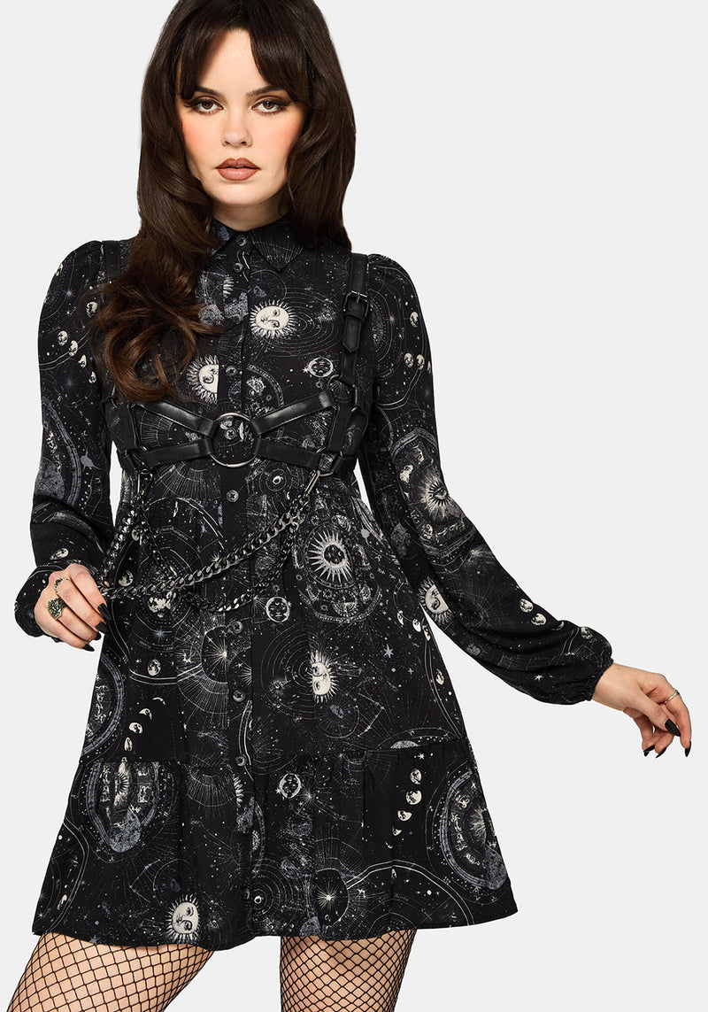 elise mini dress Elise Celestial Print Mini Shirt Dress – Disturbia