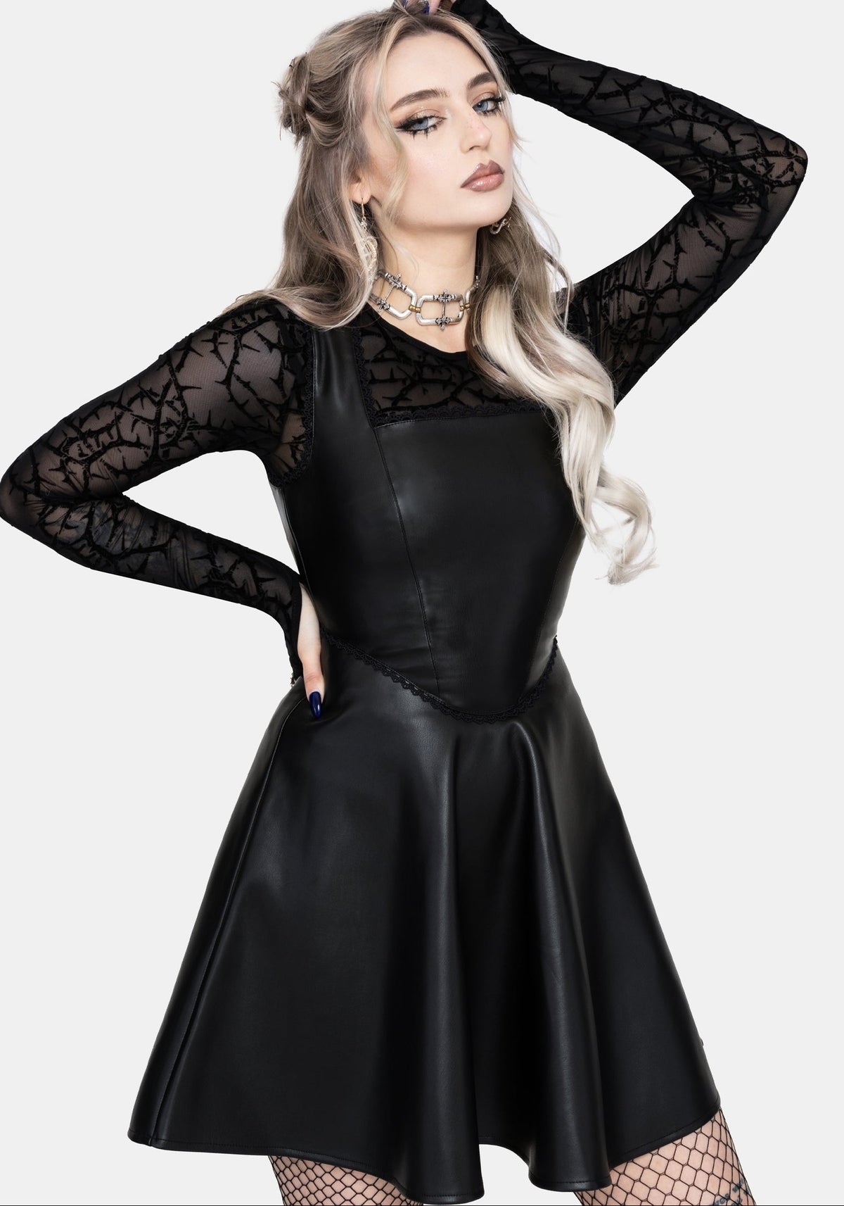Veluna Corset Waist PU Mini Dress