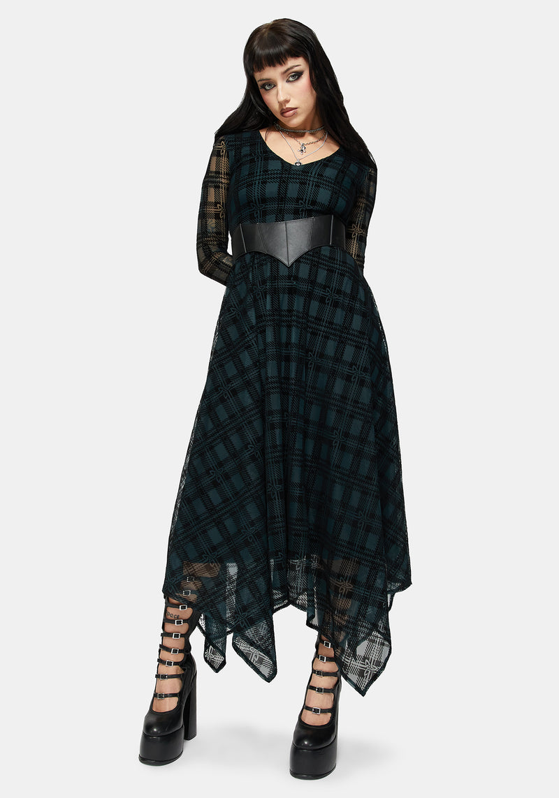 long sleeve hanky hem dress Vesica Flocked Witches Knot Hanky Hem Midi Dress – Disturbia
