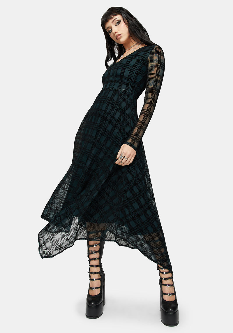 long sleeve hanky hem dress Vesica Flocked Witches Knot Hanky Hem Midi Dress – Disturbia