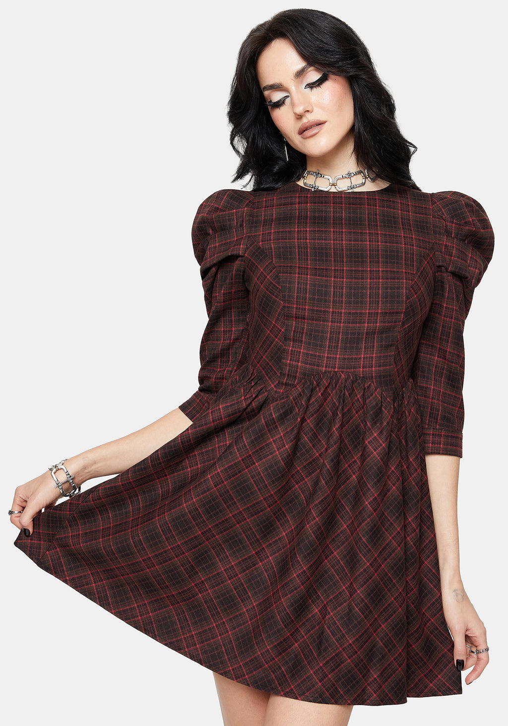 Bonnie Mutton Sleeve Check Mini Dress Disturbia Bonnie Mutton Sleeve Check Mini Dress Disturbia