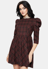 the bonnie mini dress maroon Bonnie Mutton Sleeve Check Mini Dress – Disturbia