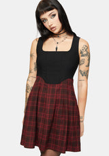 Bonnie Mixed Corset Check Pleated Mini Dress
