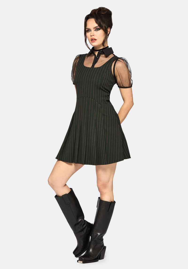 Kera Green Pinstripe Pleated Mini Dress Disturbia Kera Green Pinstripe Pleated Mini Dress Disturbia