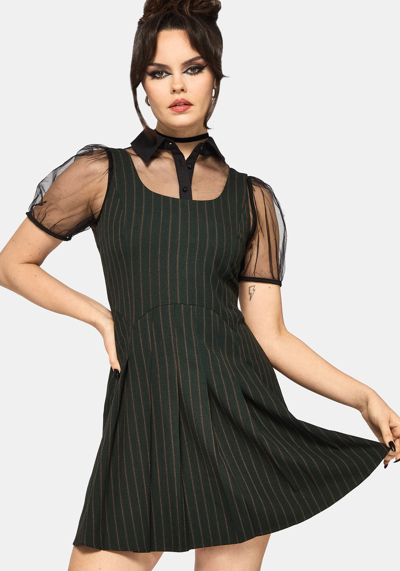 Kera Green Pinstripe Pleated Mini Dress Disturbia Kera Green Pinstripe Pleated Mini Dress Disturbia