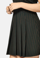 Kera Green Pinstripe Pleated Mini Dress