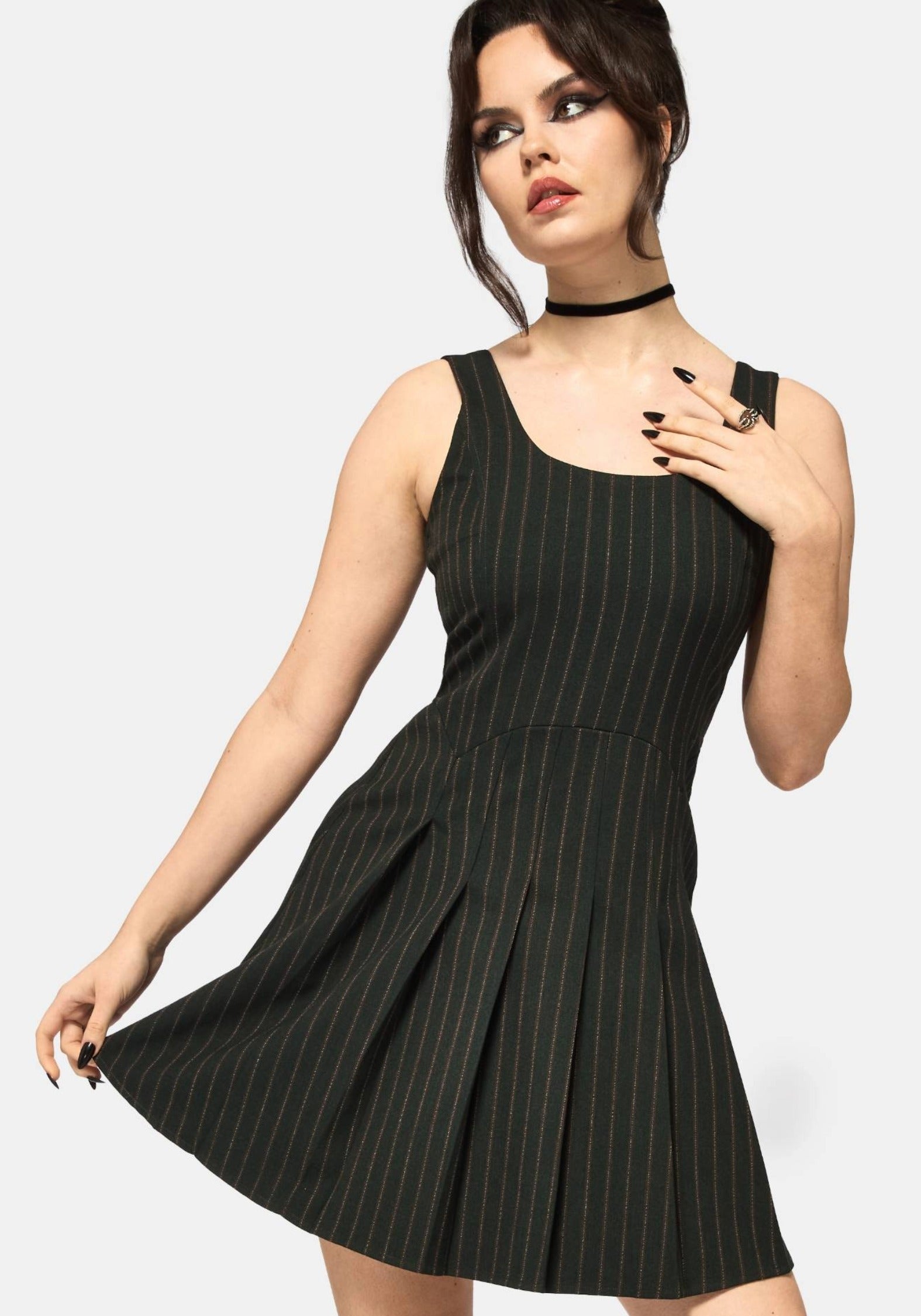 Kera Green Pinstripe Pleated Mini Dress – Disturbia