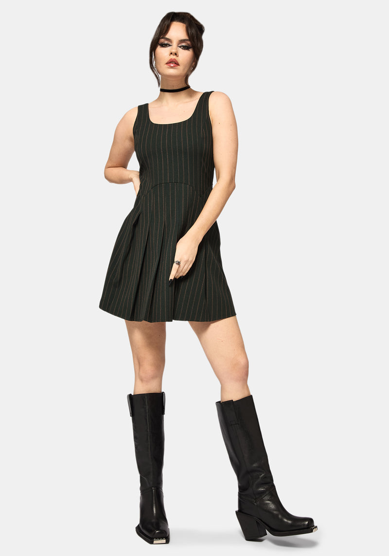 Kera Green Pinstripe Pleated Mini Dress Disturbia Kera Green Pinstripe Pleated Mini Dress Disturbia