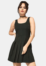 Kera Green Pinstripe Pleated Mini Dress
