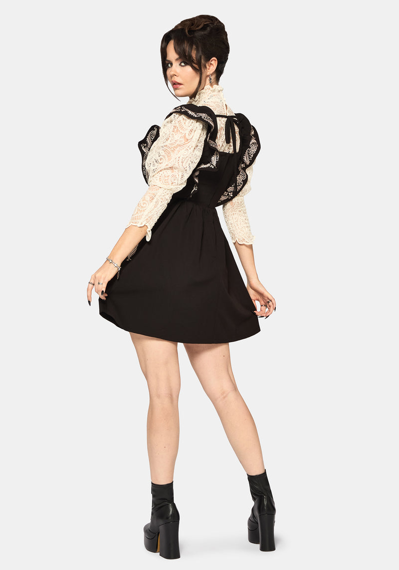 ruffle front mini dress Bladeborn Embroidered Ruffle Front Mini Dress – Disturbia