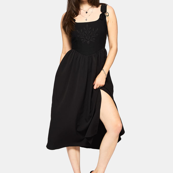 Cybele Embroidered Front Corset Bodice Midi Dress  Disturbia
