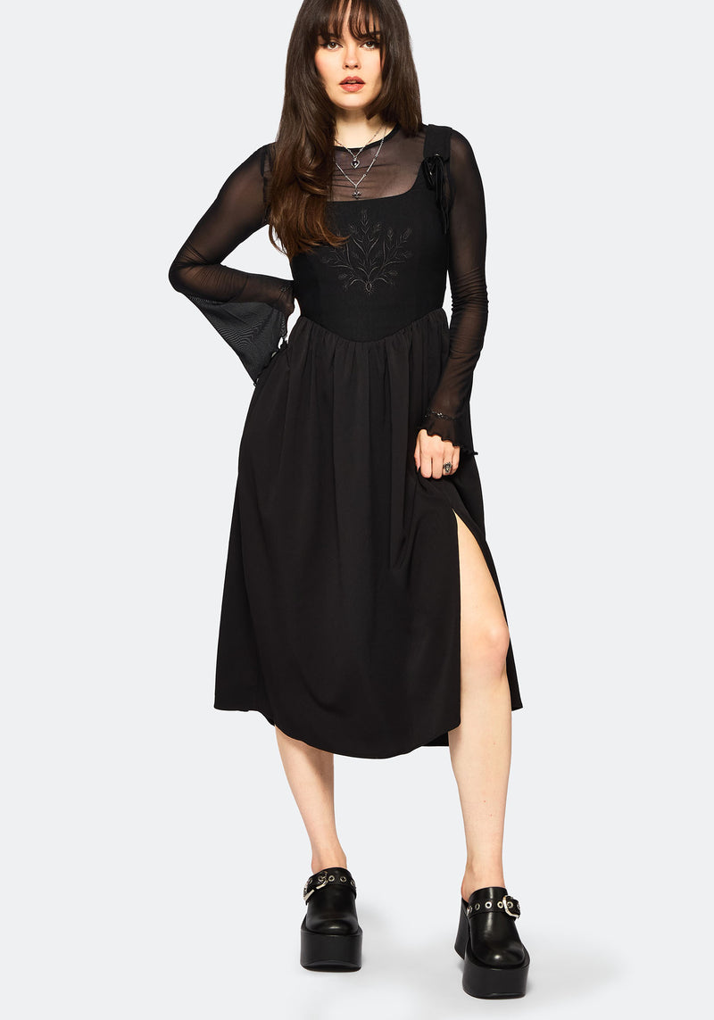 Cybele Embroidered Front Corset Bodice Midi Dress Disturbia Cybele Embroidered Front Corset Bodice Midi Dress Disturbia