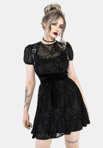 black dress with spikes Prickle Thorn Print Mesh Puff Sleeve Mini 260_Sample_Sale Size:8 US Women (5 UK/AU) The dress is inspired Birthday Dress for Men