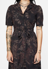 Ashmire Woodland Moth Print Midi Belted Shirt Dress