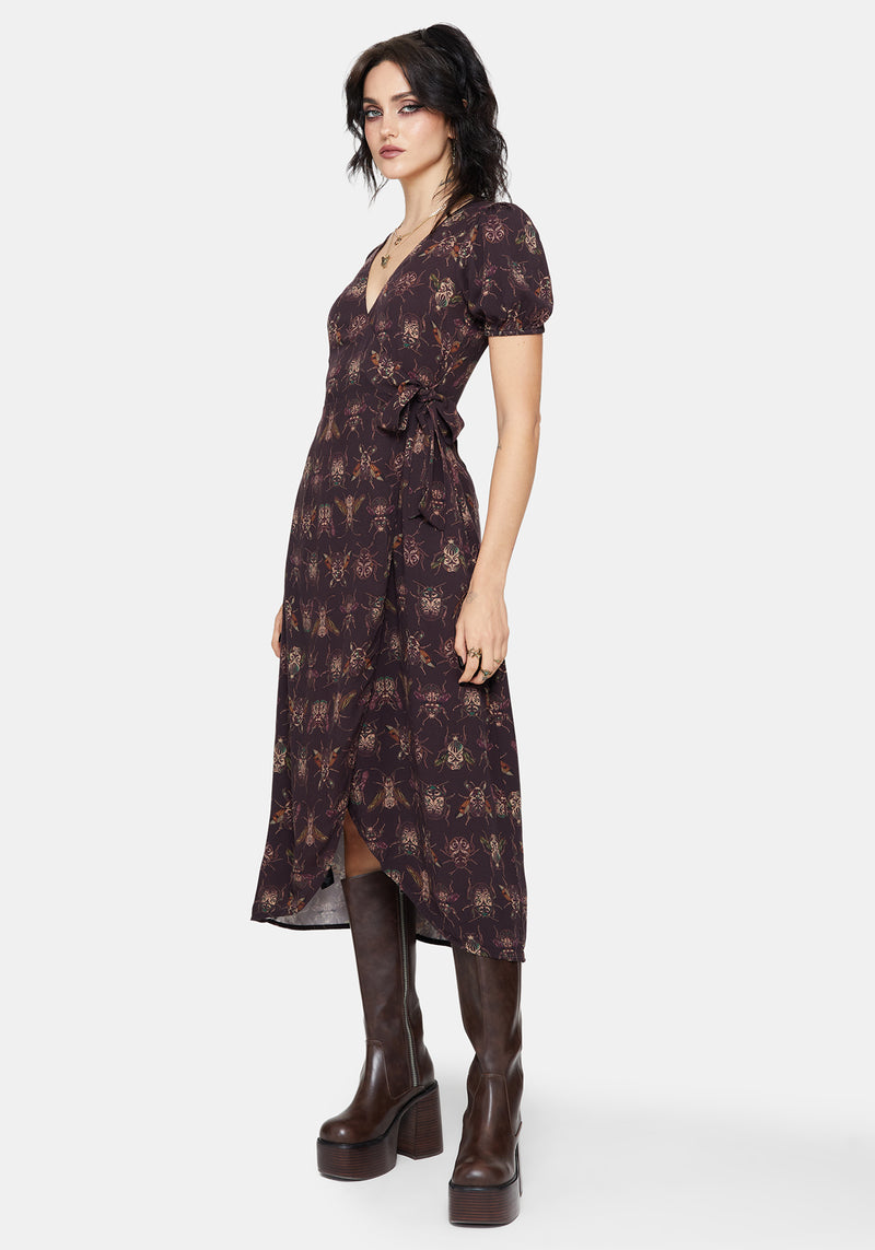 Scorn Bug Printed Wrap Midi Dress