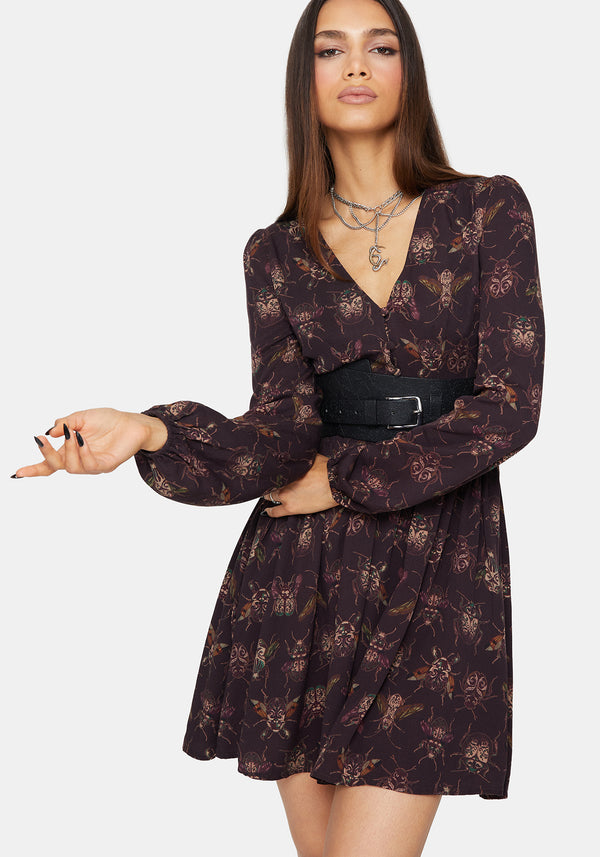 Scorn Bug Printed Long Sleeve Mini Dress