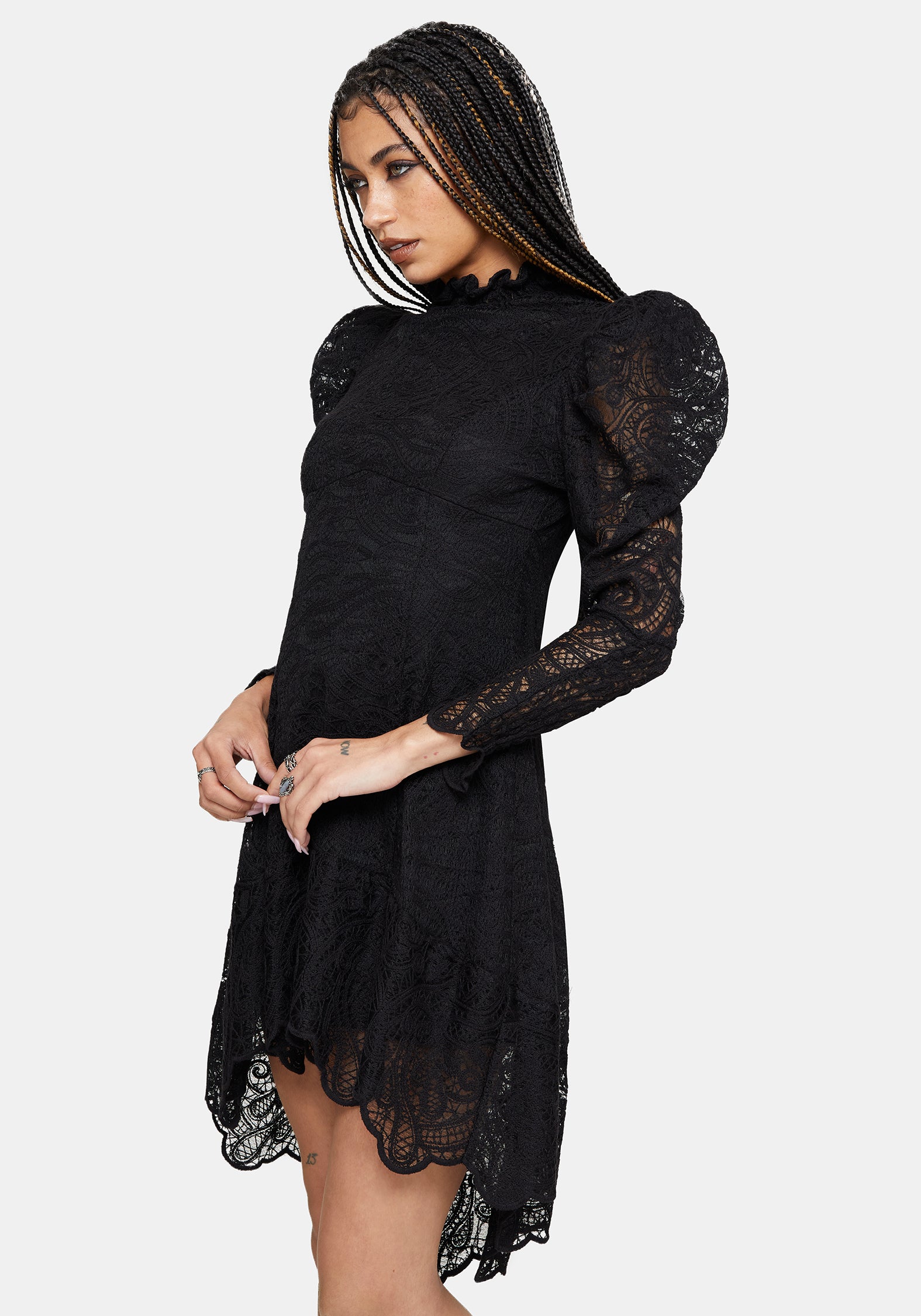 Lyra High Neck Lace Mini Dress – Disturbia