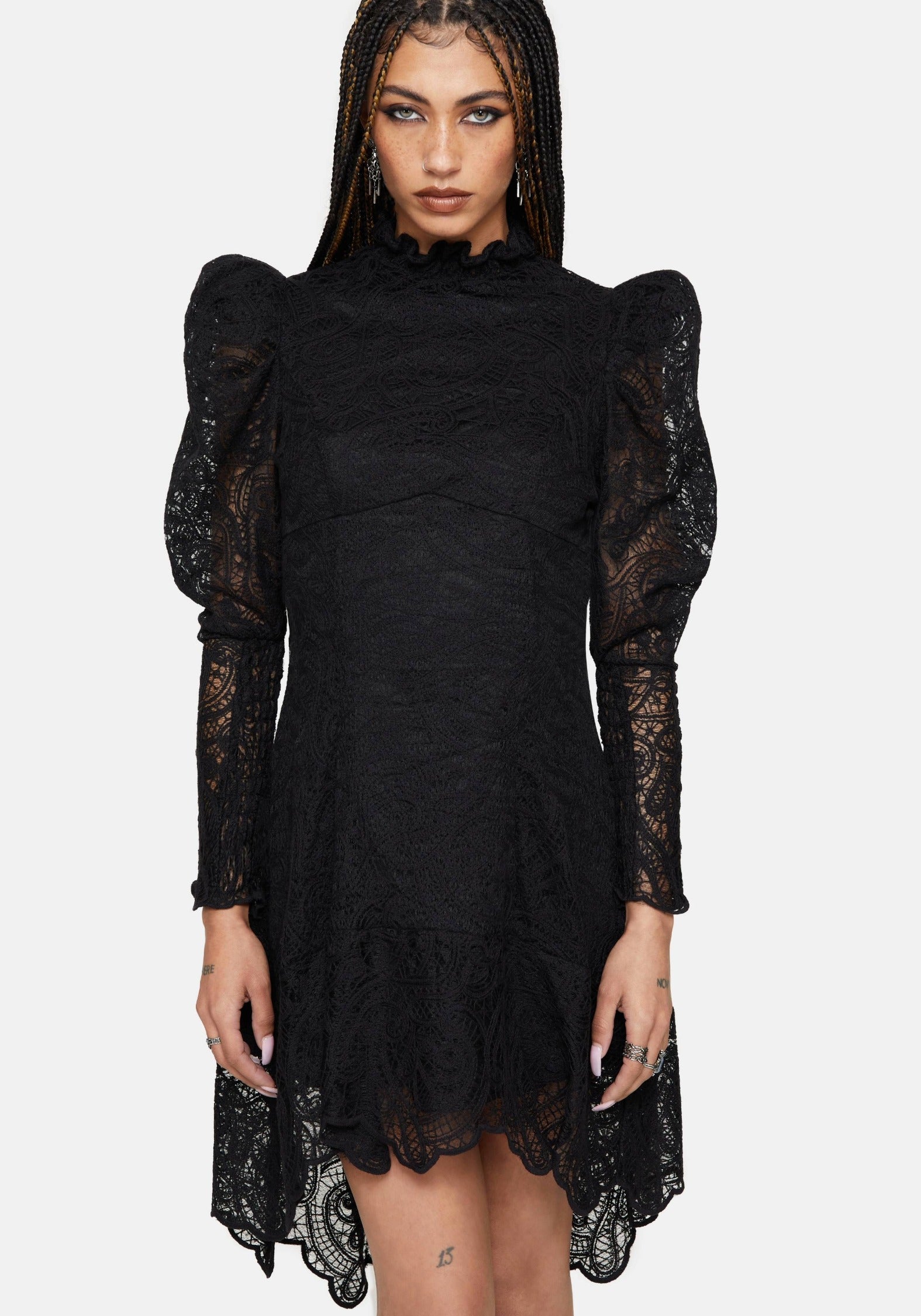 Lyra High Neck Lace Mini Dress – Disturbia
