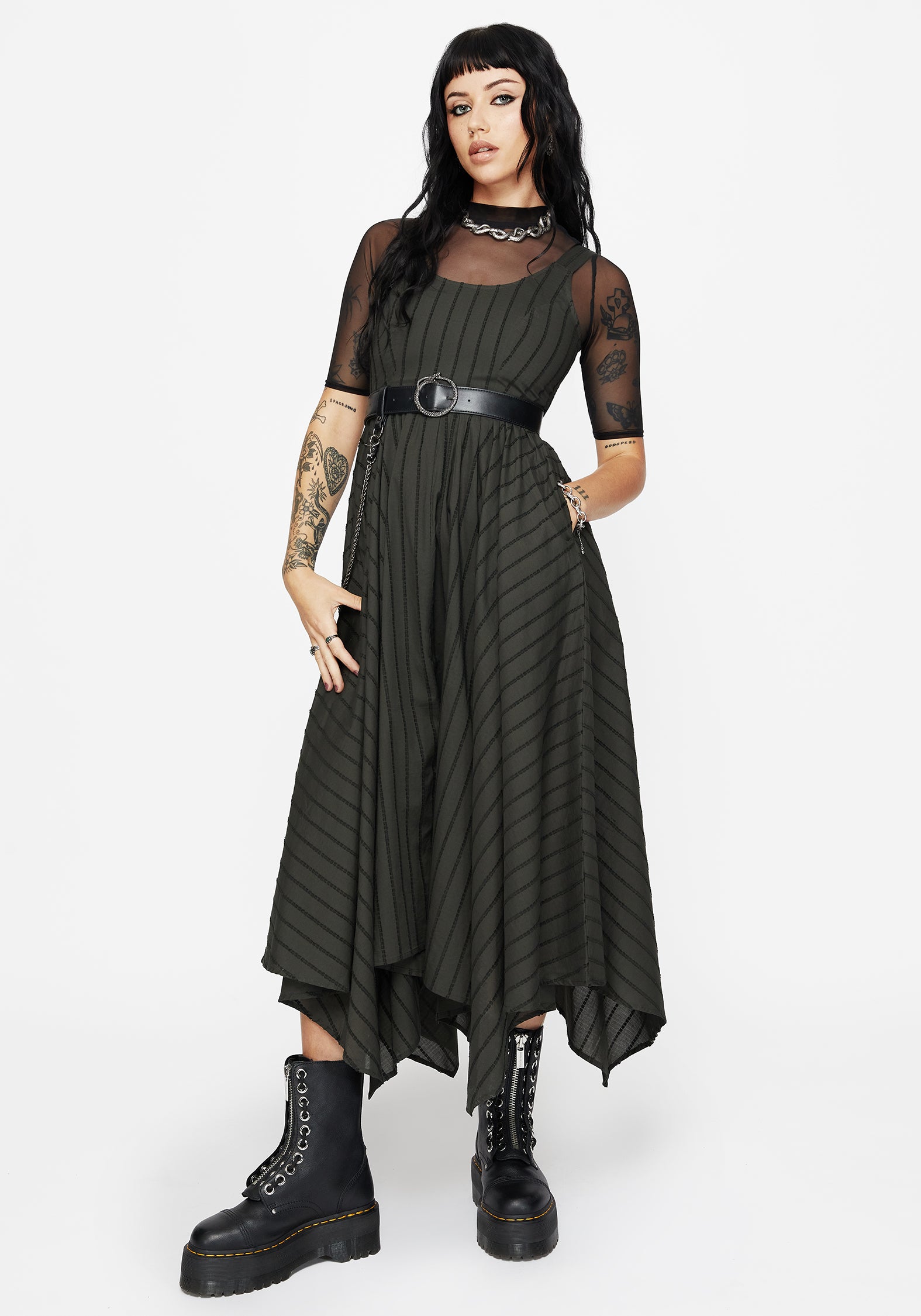 Blythe Cotton Handkerchief Hem Midaxi Dress - Dark Green