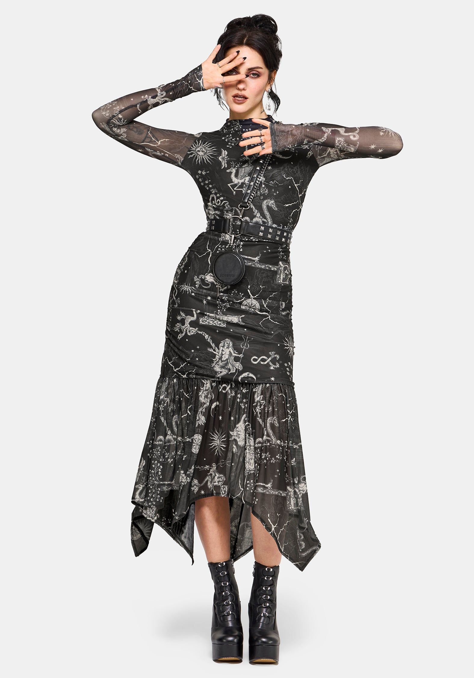 mesh midaxi dress boohoo Women's Square Neck Ruched Mesh Midaxi Dress in Black