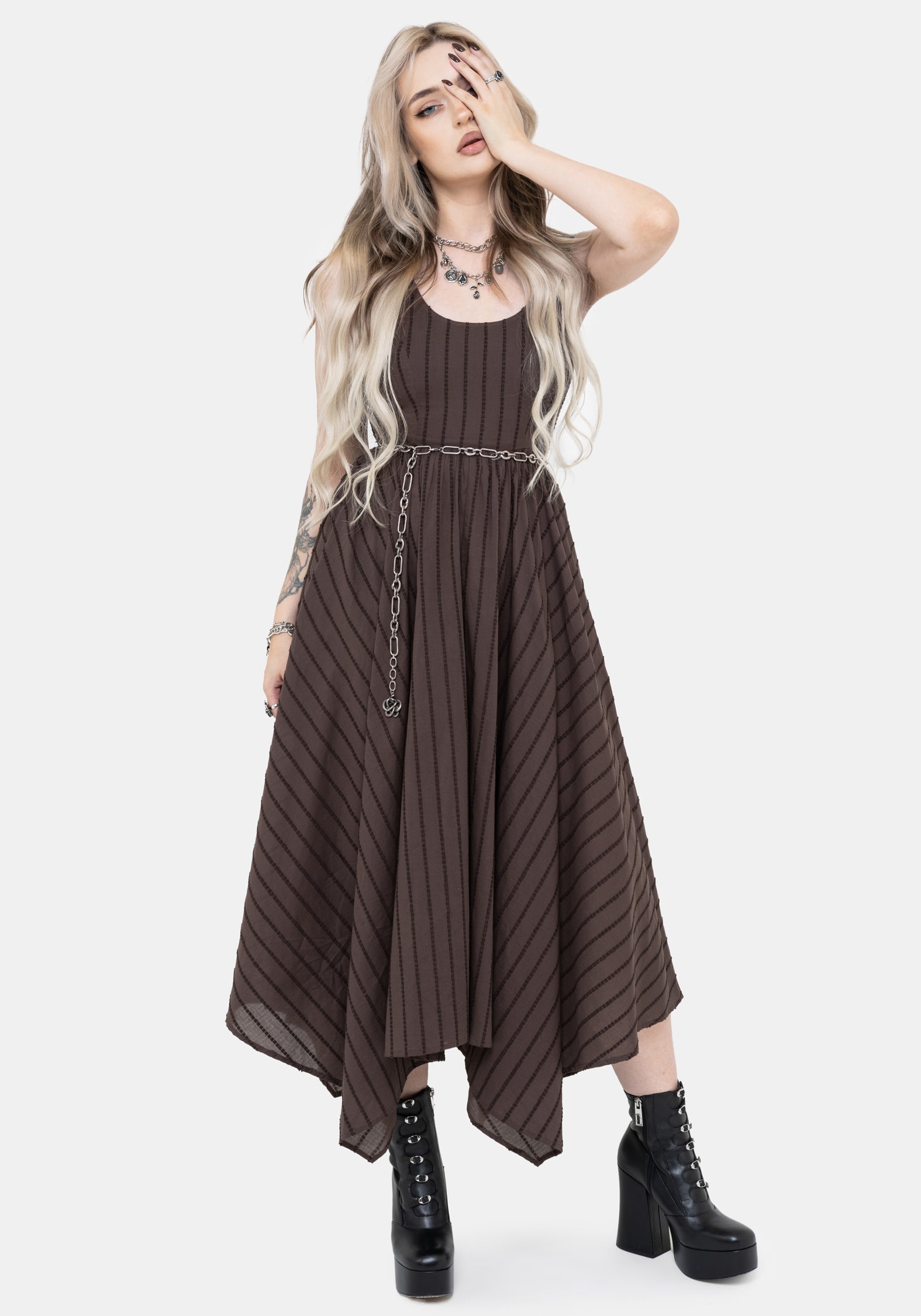 brown handkerchief dress High Low Handkerchief Dress