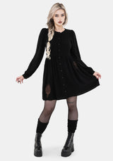 Hexborn Linen-Blend Baba Yaga Embroidered Long Sleeve Mini Dress