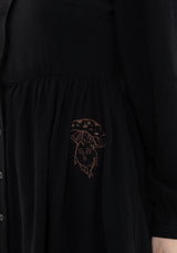Hexborn Linen-Blend Baba Yaga Embroidered Long Sleeve Mini Dress