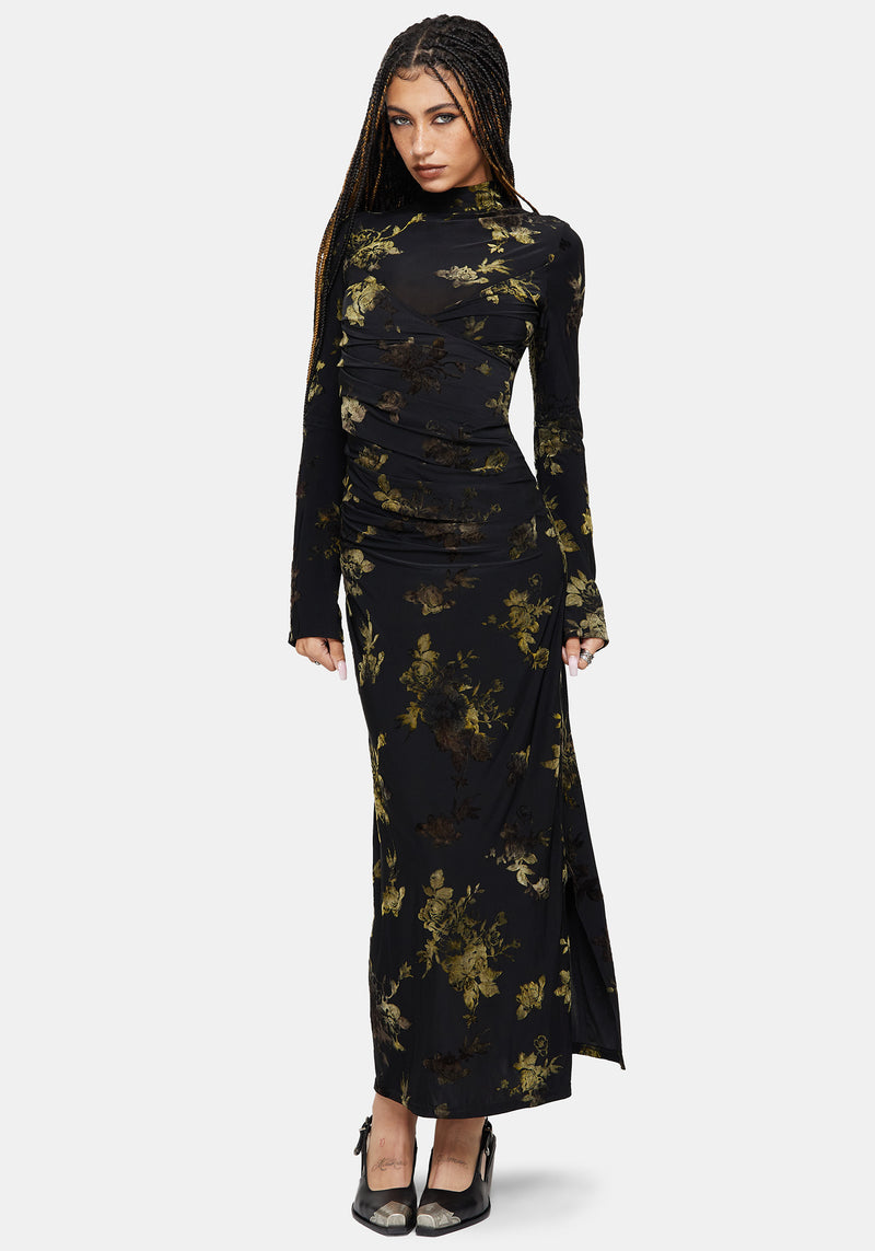 Velda Floral Flocked Mesh Maxi Dress