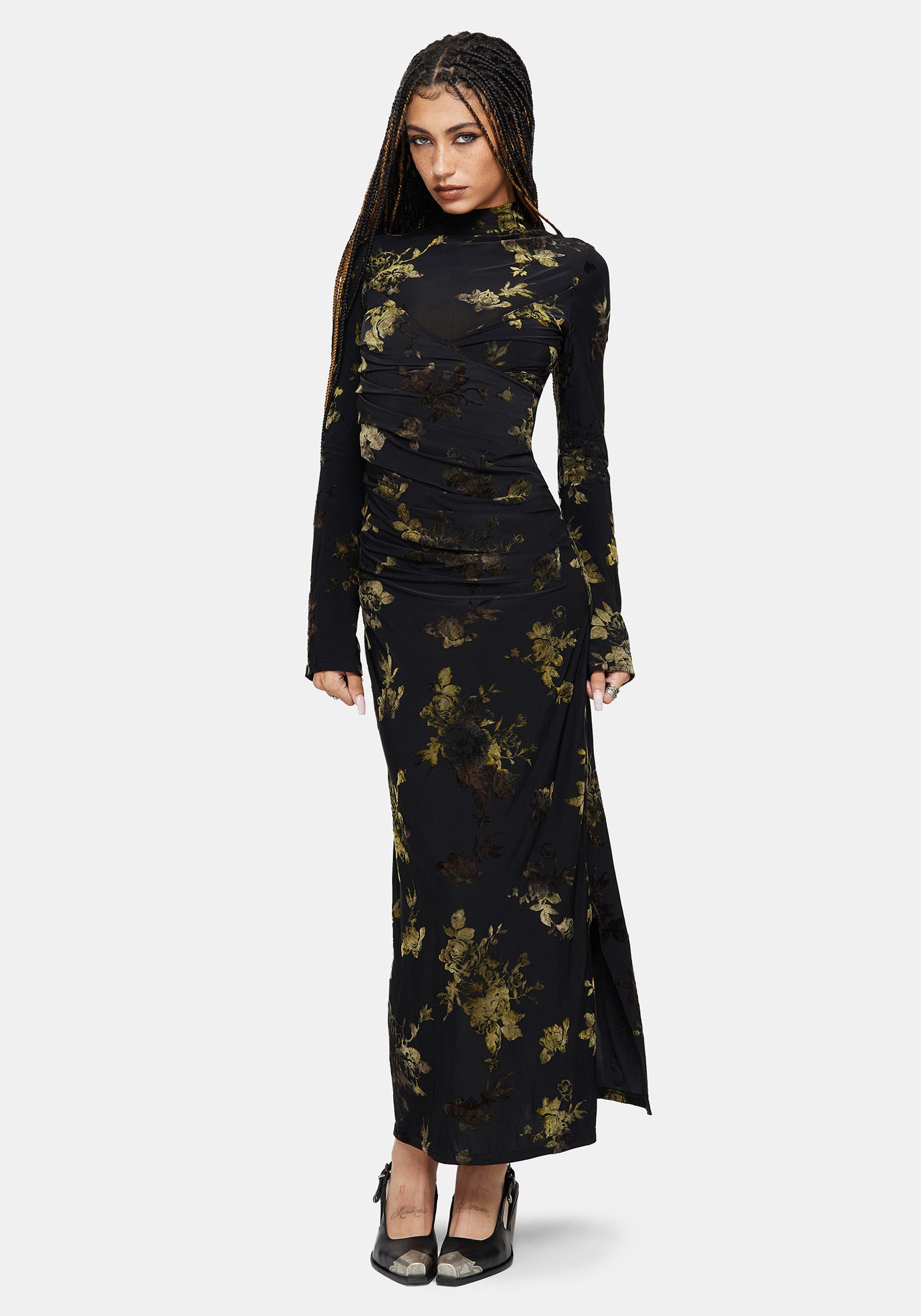 mesh long sleeve maxi dress black floral Vero Moda - Floral Maxi Dress - Women - Polyester/Spandex - XS