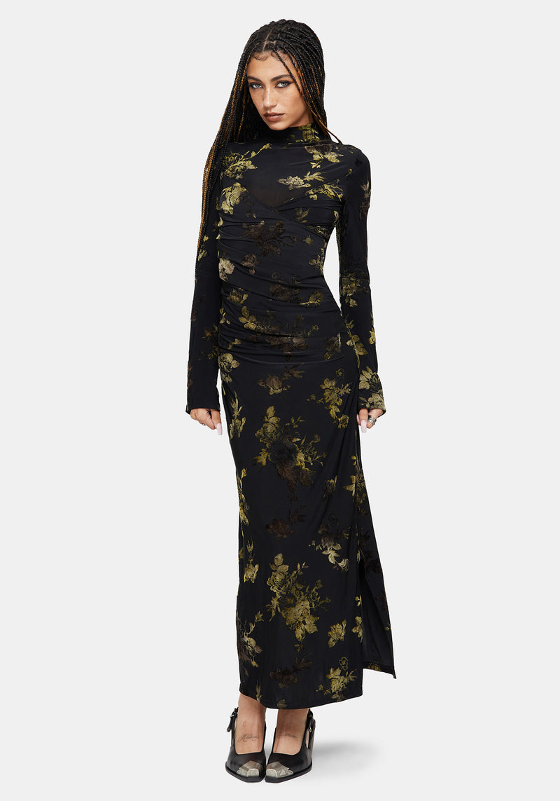 Velda Floral Flocked Mesh Maxi Dress  Disturbia