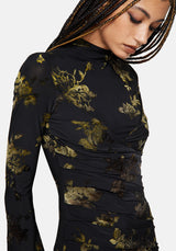 Velda Floral Flocked Mesh Maxi Dress