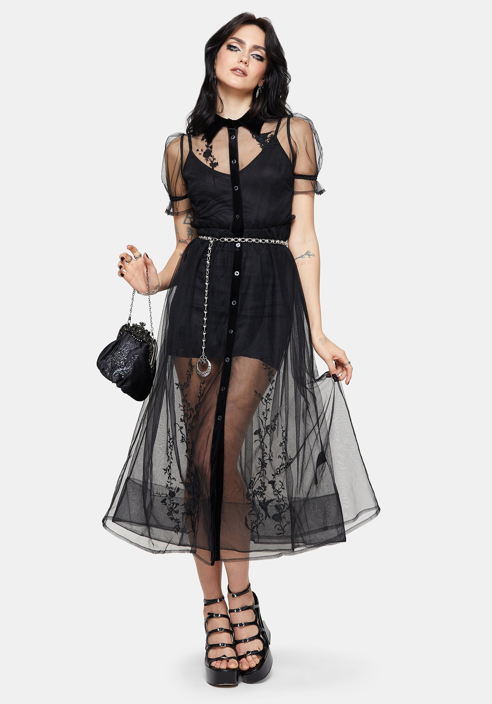 Aria Embroidered Tulle Button Up Midaxi Shirt Dress – Disturbia