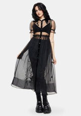 Aria Embroidered Tulle Button Up Midaxi Shirt Dress