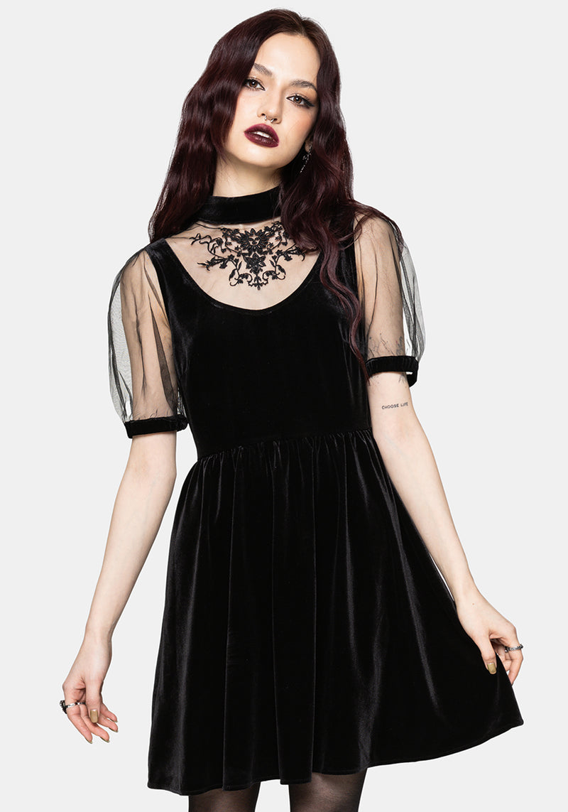 Trixie Velour Mesh Embroidered Mini Smock Dress Disturbia Trixie Velour Mesh Embroidered Mini Smock Dress Disturbia