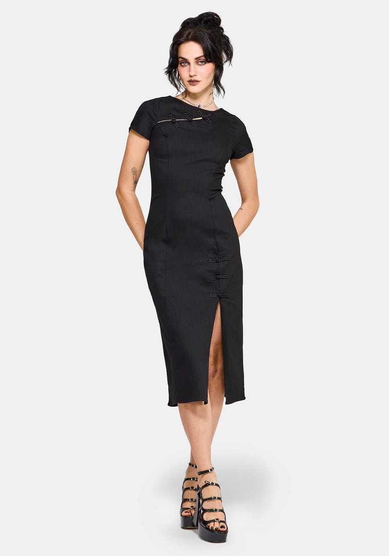 short sleeve midi dress women Opaline Asymmetric Neck Slash Short Sleeve Midi Dress – Disturbia