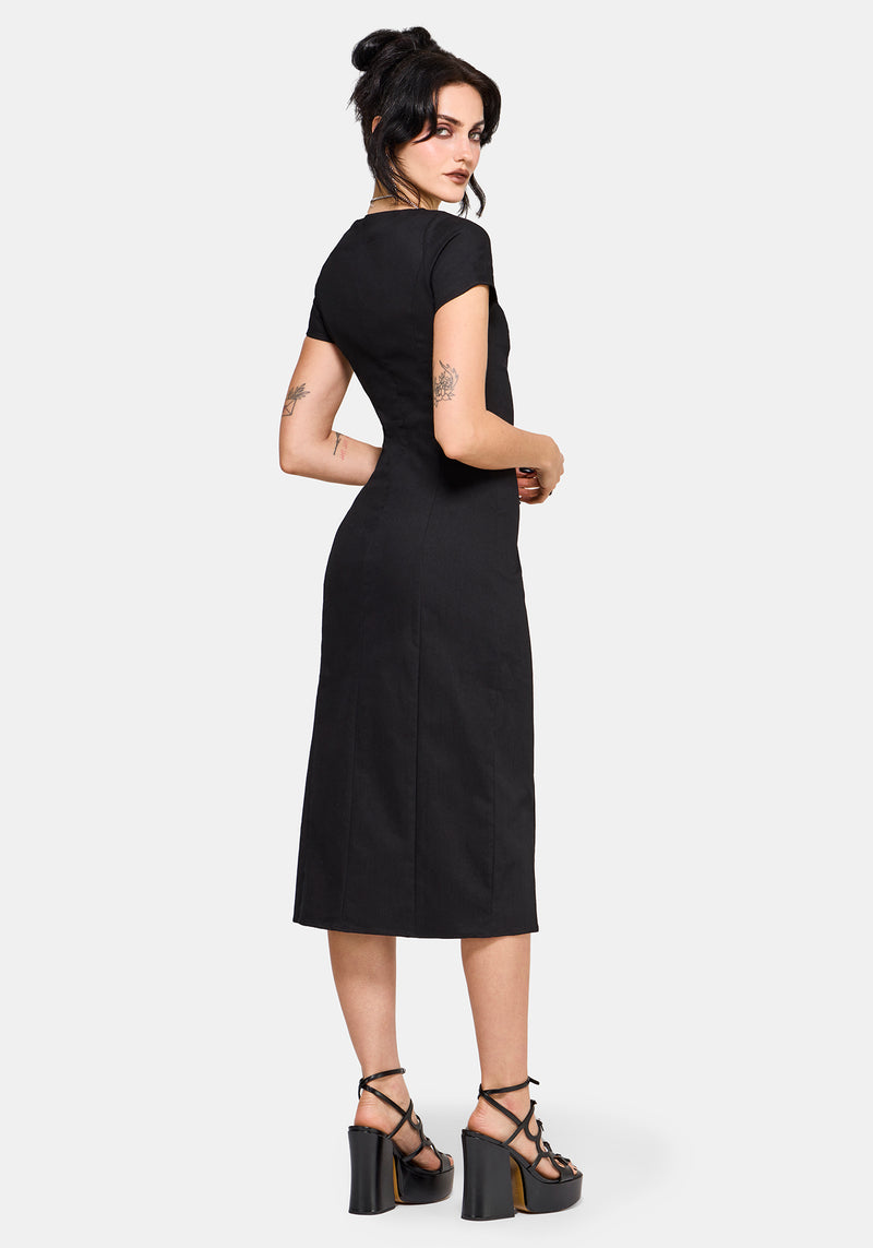 navy blue dress for baby girl Asymmetric Satin Midi Dress - Black main image 0