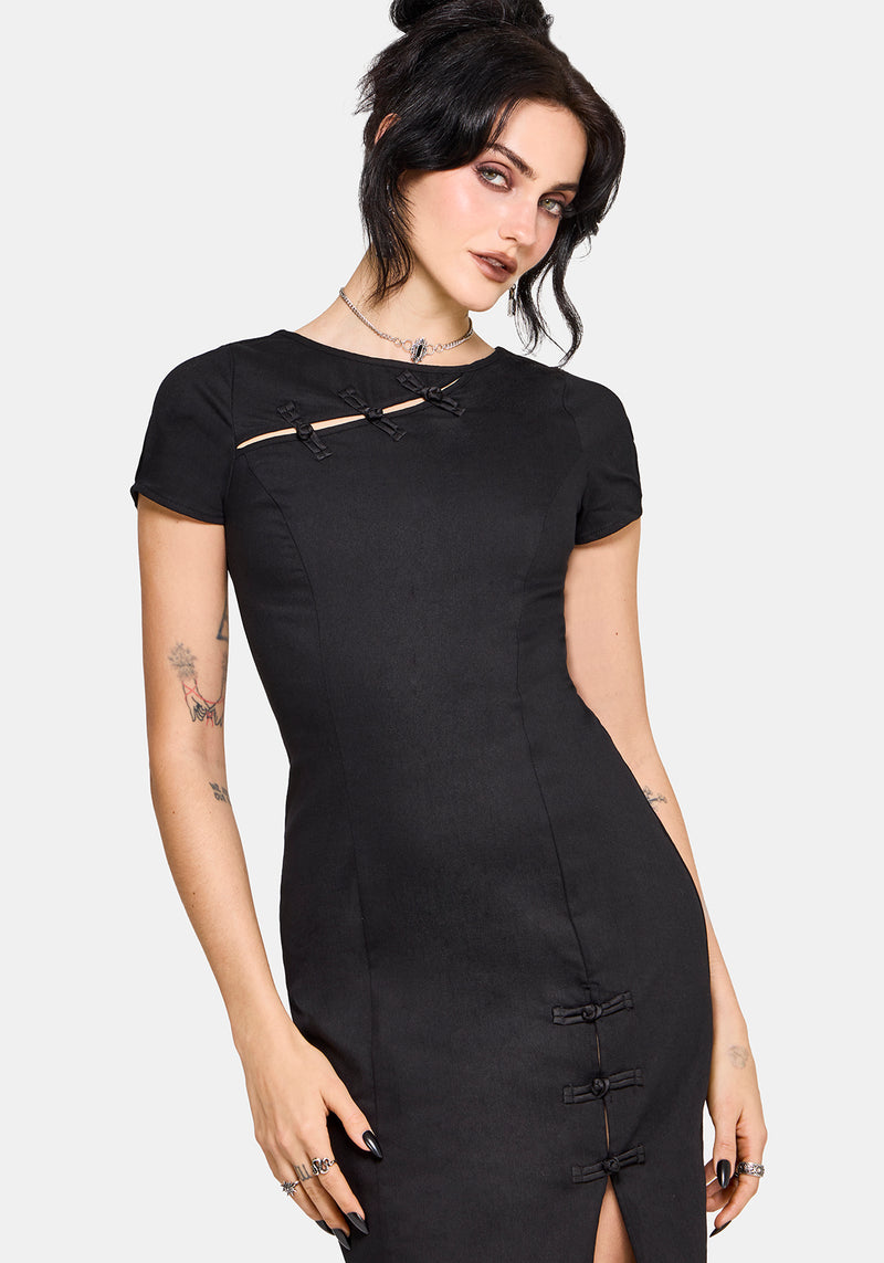 Opaline Asymmetric Neck Slash Short Sleeve Midi Dress – Disturbia