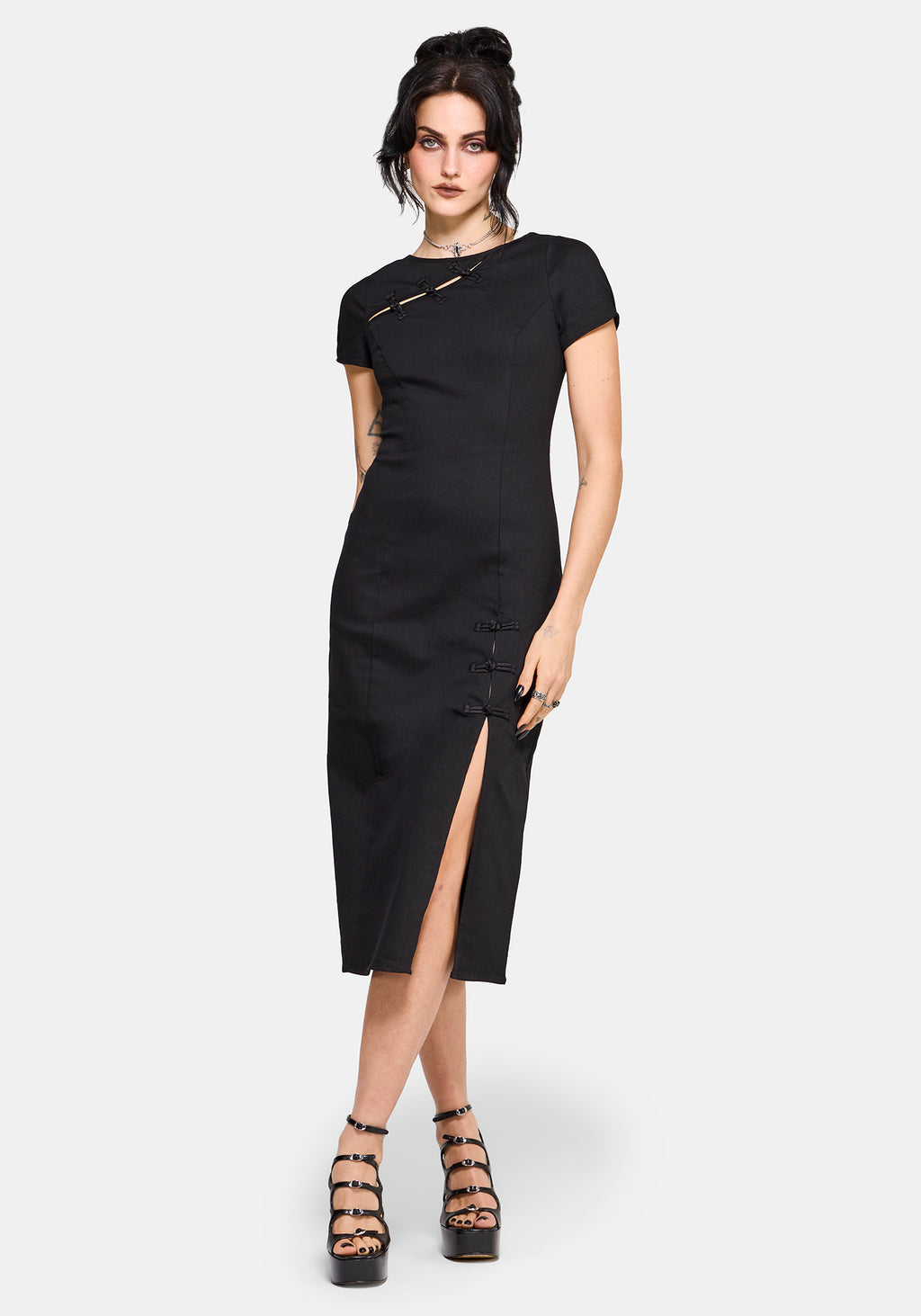 Opaline Asymmetric Neck Slash Short Sleeve Midi Dress Disturbia Opaline Asymmetric Neck Slash Short Sleeve Midi Dress Disturbia