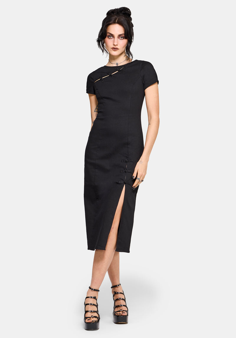 navy blue dress for baby girl Tadashi Asymmetric Neckline Dress with Cap Sleeves -