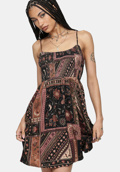 Nola Folk Patchwork Print Mini Dress – Disturbia