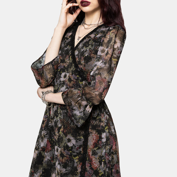 lace wrap dress Mortua Grunge Floral Print Lace Trim Mini Wrap Dress – Disturbia
