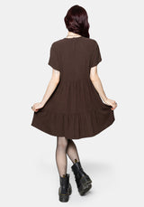 Faela Fairy Embroidered Button Up V-Neck Peplum Mini Dress US 2