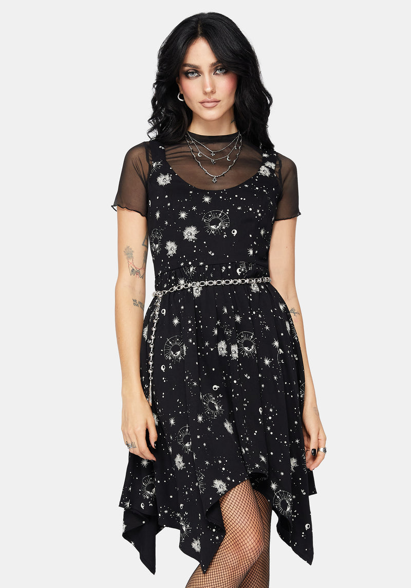 Comet Celestial Printed Handkerchief Hem Mini Dress Comet Celestial Printed Handkerchief Hem Mini Dress