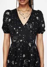 Comet Celestial Printed Puff Sleeve Midaxi Dress