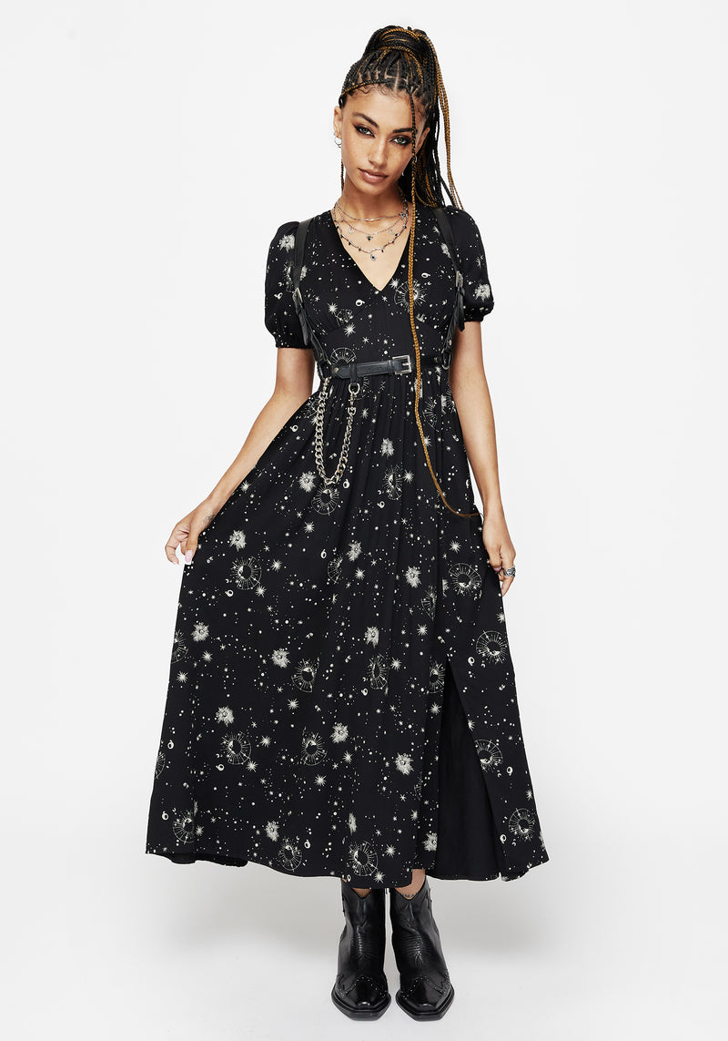Comet Celestial Printed Puff Sleeve Midaxi Dress Disturbia Comet Celestial Printed Puff Sleeve Midaxi Dress Disturbia